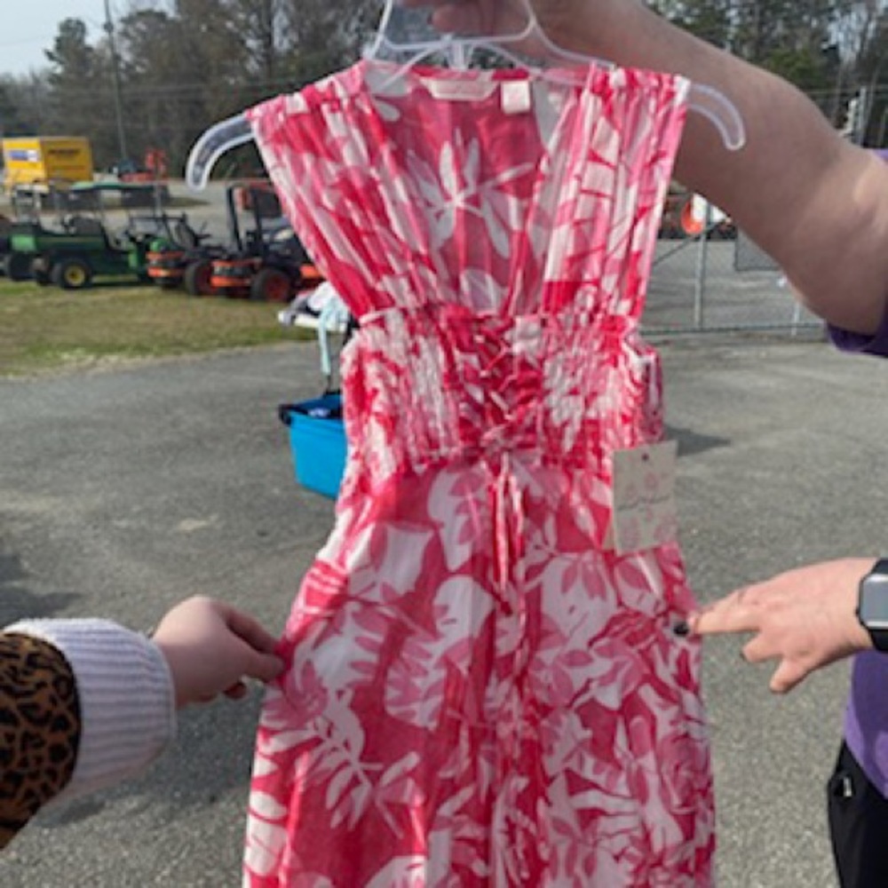 Pink and White Floral Midi Dress